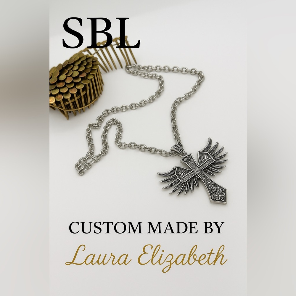 Custom Silver Winged Cross Necklace | Long Chain | SBL by Laura Elizabeth ❤️